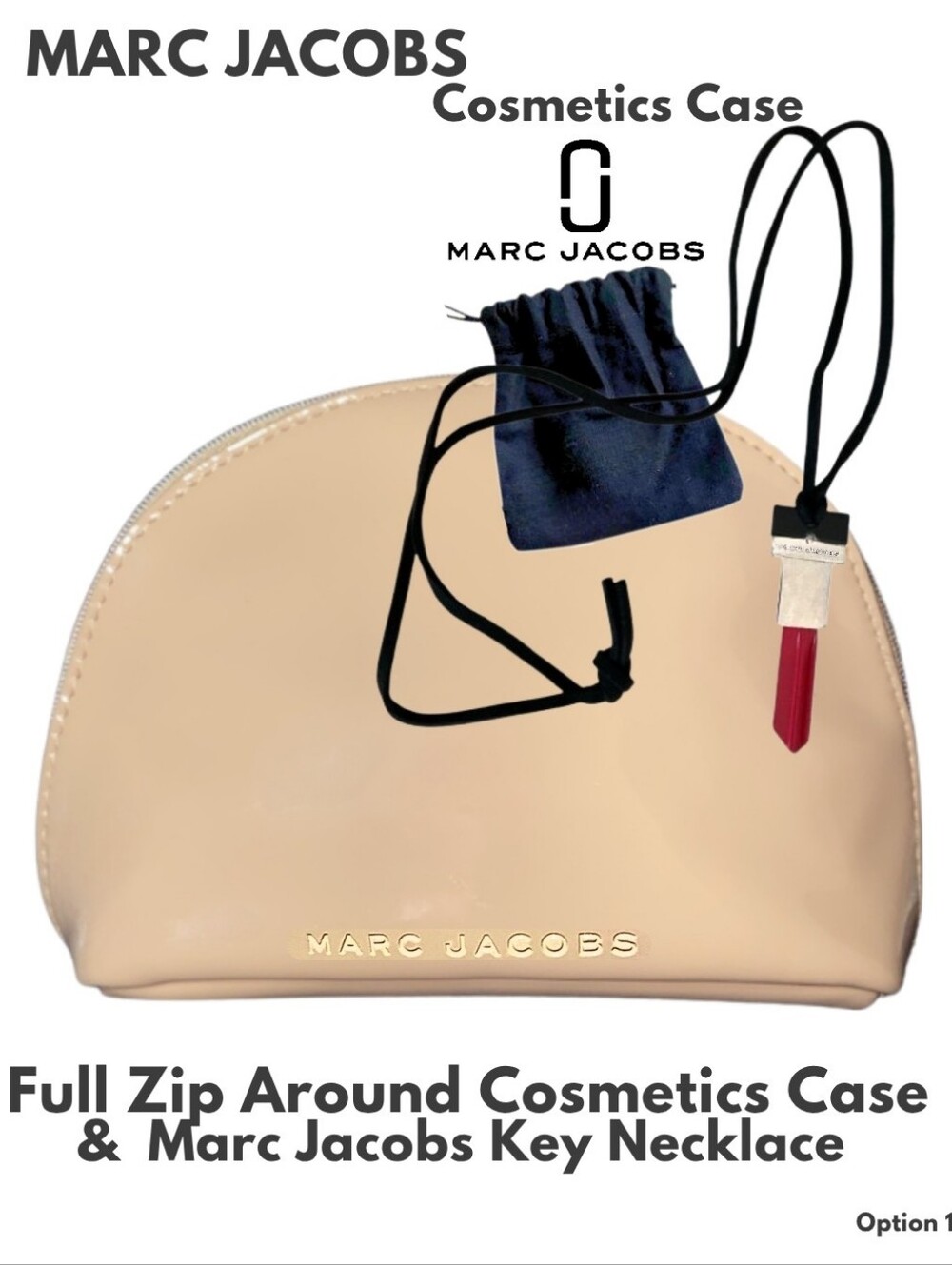 MARC JACOBS Patent Full-Zip Makeup Pouch + Marc Jacobs Key Pendant Necklace New